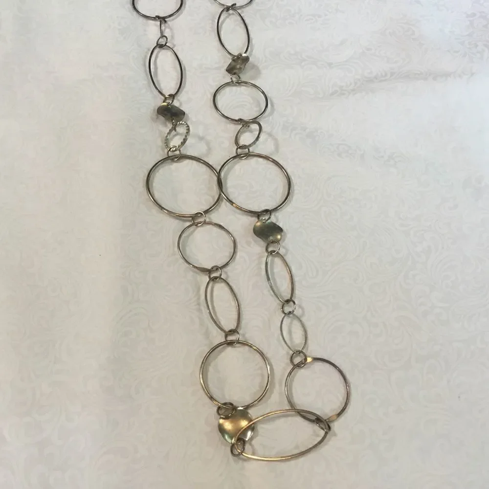 Brass Tone Circles & Ovals Necklace